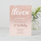 Faux roos gold glitter ombre eleven Birthday Kaart (Staand voorkant)