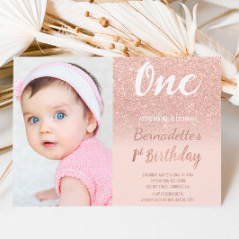 Faux roos gold glitter ombre foto eerste verjaarda kaart