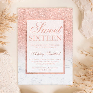 Faux roos gold glitter ombre marble chic Sweet 16 Kaart