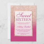 Faux roos gold glitter ombre roze magenta Sweet 16 Kaart (Voorkant)