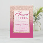 Faux roos gold glitter ombre roze magenta Sweet 16 Kaart (Staand voorkant)