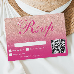 Faux roos gold glitter ombre roze magenta Sweet 16 RSVP Kaartje