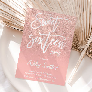 Faux roos gold glitter ombre typografie Sweet 16 Kaart