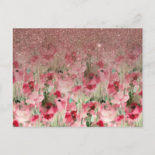 Faux Roos Gold Glitter op Waterverf Floral Briefkaart