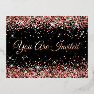 Faux Roos Gold Glitter op zwarte 40e verjaardag Folie Uitnodiging Briefkaart