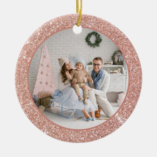 Faux Roos Gold Glitter-serie Kerstmis Keramisch Ornament (Voorkant)