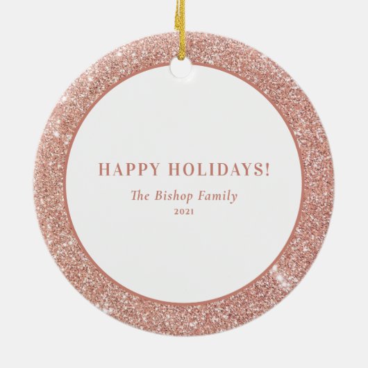Faux Roos Gold Glitter-serie Kerstmis Keramisch Ornament (Achterkant)