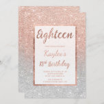 Faux roos Gold glitter Silver Chic 18th Birthday Kaart<br><div class="desc">Een modern,   en elegant faux roos goud glitter douche ombre met zilveren glitter kleurenblok 180e verjaardagsfeest met een goudbolvormig roos-patroon dat op een zilveren glitterachtergrond vervaagt,  met elegant gouden lijst Perfect voor een prinsesverjaardag op 18e verjaardag,  perfect voor haar,  de fashionista die van modern patroon en glam houdt</div>