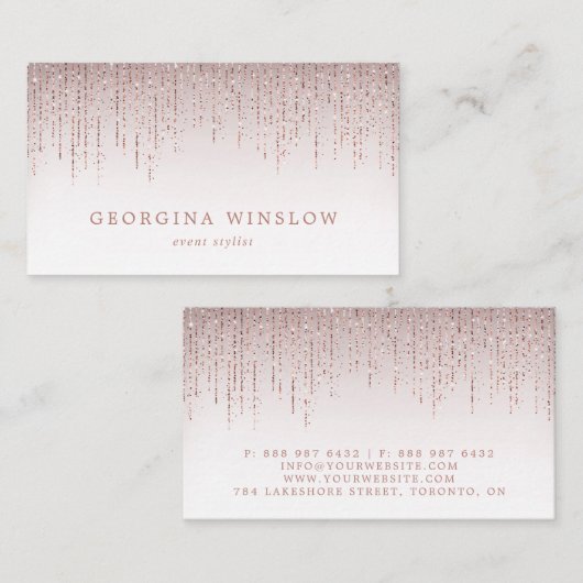 Faux Roos Gold Glitter String Curtain Luxe Visitekaartje (Voorkant / Achterkant)