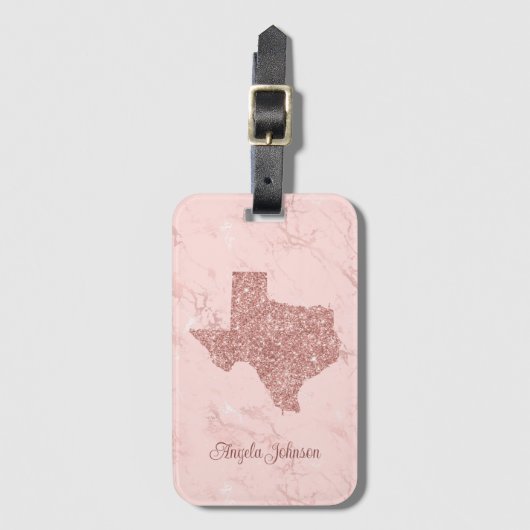 Faux Roos Gold Glitter Texas Marble Bagagelabel (Voorkant (verticaal))