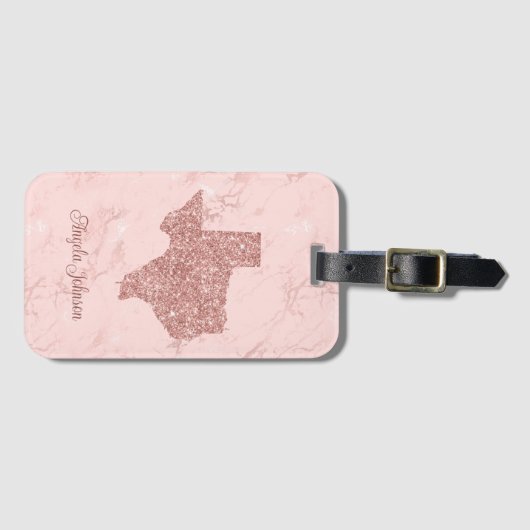 Faux Roos Gold Glitter Texas Marble Bagagelabel (Voorkant (horizontaal))