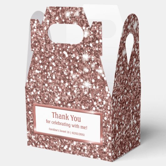 Faux Roos Gold Glitter Textielkijken & aangepaste  Bedankdoosjes (Geopend)