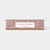 Faux Roos Gold Glitter Textielkijken & aangepaste  Bureau Naambordje (Voorkant)