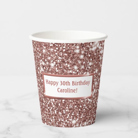 Faux Roos Gold Glitter Textielkijken & aangepaste Papieren Bekers (Voorkant)