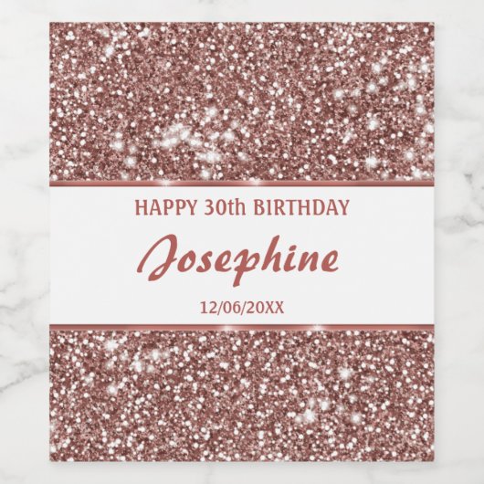 Faux Roos Gold Glitter Textielkijken & aangepaste  Wijn Etiket (Enkel label)