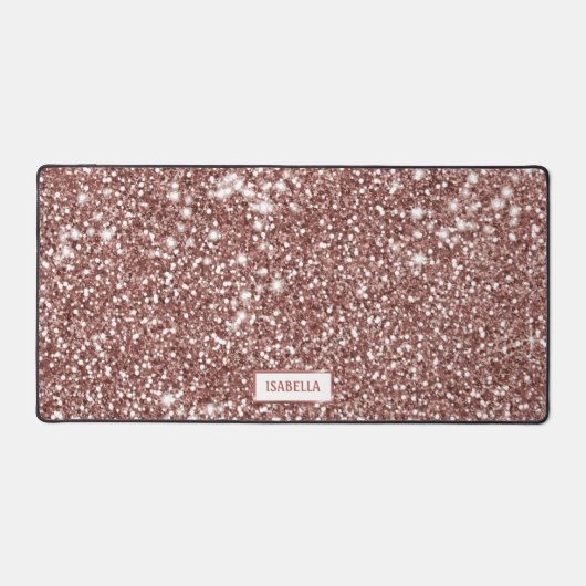 Faux Roos Gold Glitter Textiellook & Custom Name Bureaumat (Voorkant)