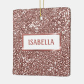 Faux Roos Gold Glitter Textiellook & Custom Name Keramisch Ornament (Links)