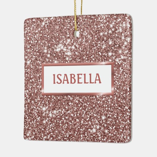 Faux Roos Gold Glitter Textiellook & Custom Name Keramisch Ornament (Links)