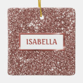 Faux Roos Gold Glitter Textiellook & Custom Name Keramisch Ornament (Voorkant)