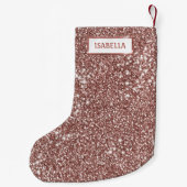 Faux Roos Gold Glitter Textiellook & Custom Name Kleine Kerstsok (Achterkant)