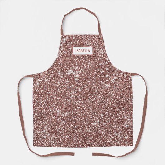 Faux Roos Gold Glitter Textiellook & Custom Name Schort (Voorkant)