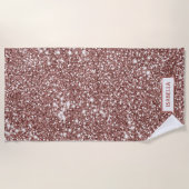 Faux Roos Gold Glitter Textiellook & Custom Name Strandlaken (Voorkant)