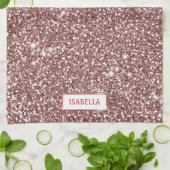 Faux Roos Gold Glitter Textiellook & Custom Name Theedoek (Gevouwen)