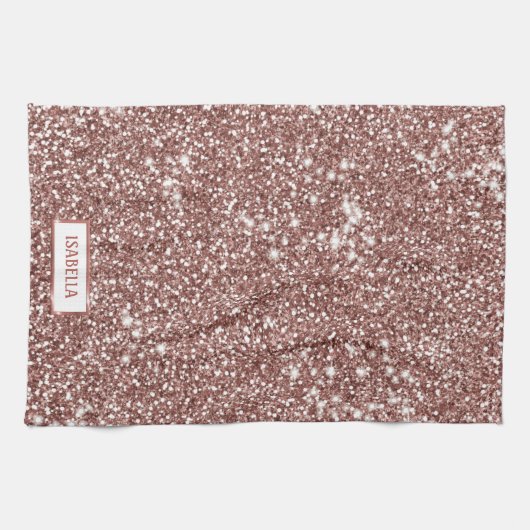 Faux Roos Gold Glitter Textiellook & Custom Name Theedoek (Horizontaal)