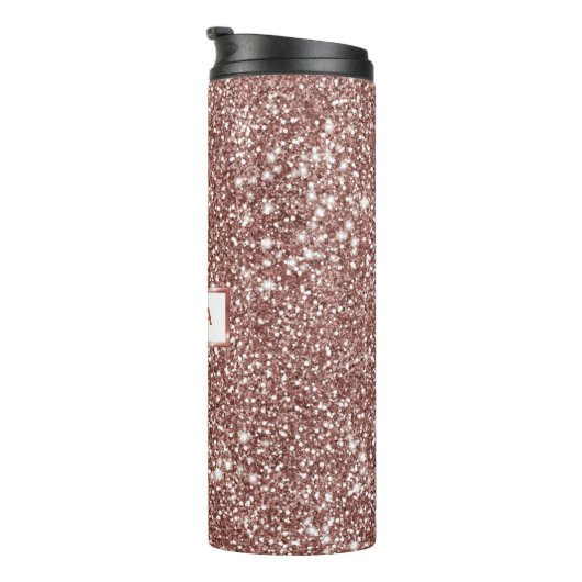Faux Roos Gold Glitter Textiellook & Custom Name Thermosbeker (Geroteerd rechts)