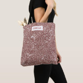 Faux Roos Gold Glitter Textiellook & Custom Name Tote Bag (Dichtbij)