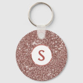 Faux Roos Gold Glitter Texture & Monogram Sleutelhanger (Voorkant)