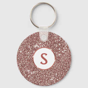 Faux Roos Gold Glitter Texture & Monogram Sleutelhanger