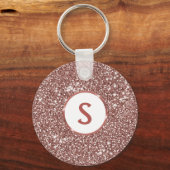 Faux Roos Gold Glitter Texture & Monogram Sleutelhanger (Voorkant)