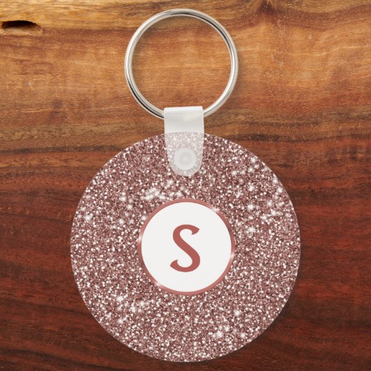 Faux Roos Gold Glitter Texture & Monogram Sleutelhanger (Voorkant)
