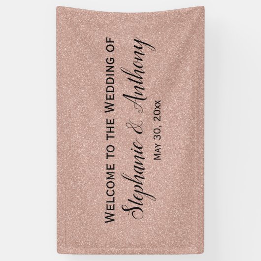 Faux Roos Gold Glitter Weddenschap Welkom Spandoek (Verticaal)