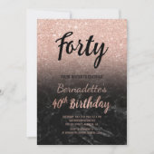Faux roos Gold glitter zwarte marmer 40th Birthday Kaart (Voorkant)