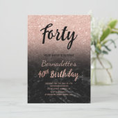 Faux roos Gold glitter zwarte marmer 40th Birthday Kaart (Staand voorkant)