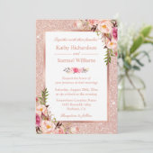 Faux Roos Gold Glitters Blush Floral Wedding Kaart (Staand voorkant)