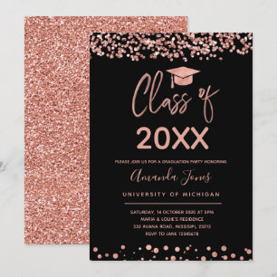 FAUX ROOS GOLD Graduation Party Invitation Kaart