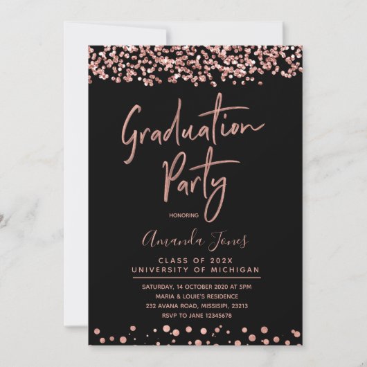 FAUX ROOS GOLD Graduation Party Invitation Kaart (Voorkant)