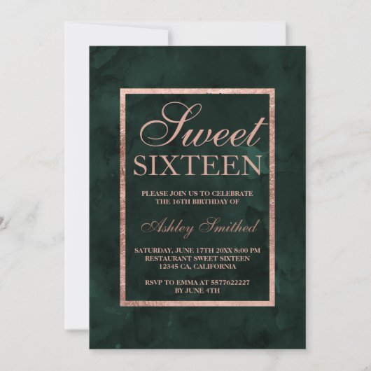 Faux roos Gold green waterverf Sweet 16 Kaart (Voorkant)