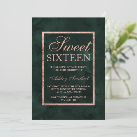 Faux roos Gold green waterverf Sweet 16 Kaart (Staand voorkant)