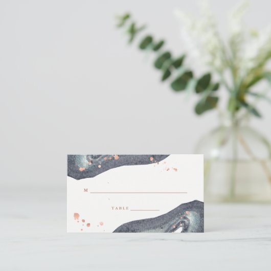 Faux Roos Gold | Grijze Geode Weddenschap Plaatskaartje (Staand voorkant)