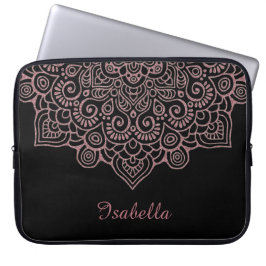 Faux roos Gold Intricate Lace Mandala BLACK Laptop Sleeve