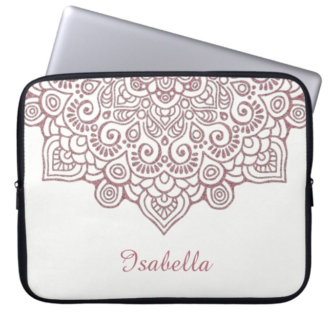 Faux roos Gold Intricate Lace Mandala white Laptop Sleeve (Voorkant)
