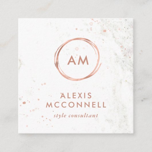 Faux Roos Gold Kijk naar witte marmer | Cirkel Vierkante Visitekaartje (Voorkant)