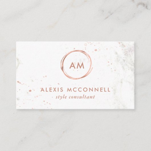Faux Roos Gold Kijk naar witte marmer | Cirkel Visitekaartje (Voorkant)