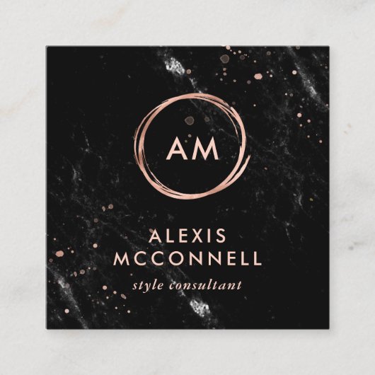 Faux Roos Gold Kijk naar zwarte marmer | Cirkel Vierkante Visitekaartje (Voorkant)