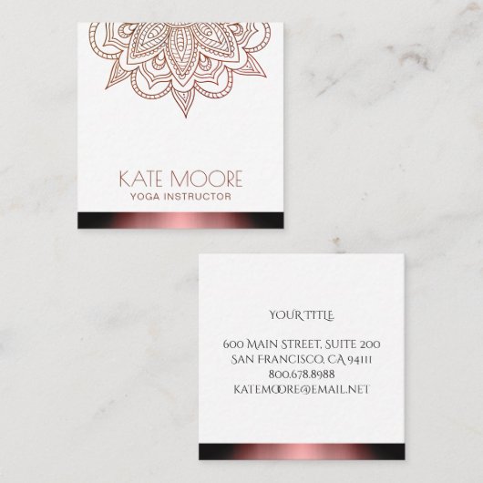 Faux Roos Gold Metallic Edged Mandala Vierkante Visitekaartje (Voorkant / Achterkant)