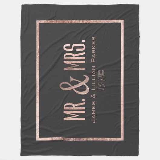 Faux Roos Gold Mr en Mrs Monogram Wedding Fleece Deken (Voorkant)